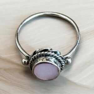 Silver & Pink Stone Statement Ring - Size 6